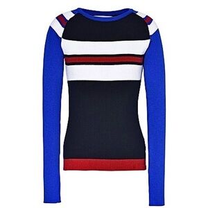 YOOX PIERRE DARRÉ 90s Rib Knit Colorblock Striped Long Sleeve Slim Fit Sweater S
